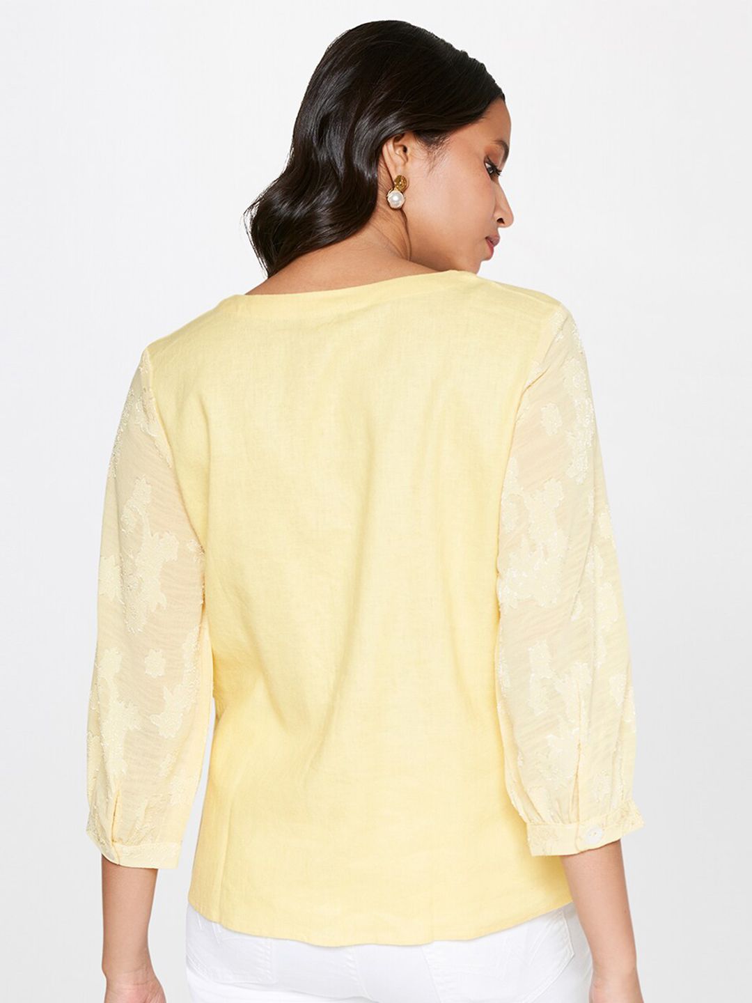 AND V-Neck Puff Sleeves Shirt Style Top