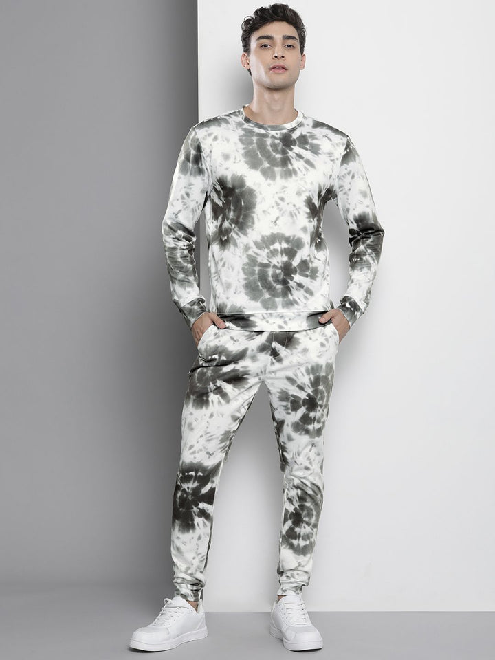 The Indian Garage Co Men Off-White & Charcoal Grey Dyed Sweatshirt & Joggers Set