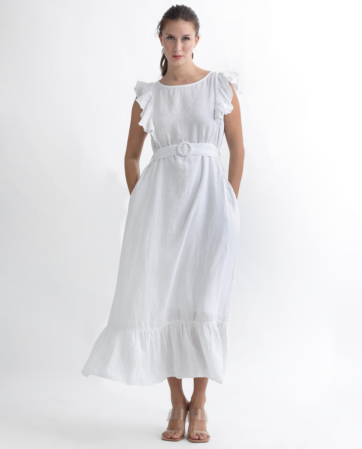 RAREISM Flutter Sleeve Linen A-Line Midi Dress