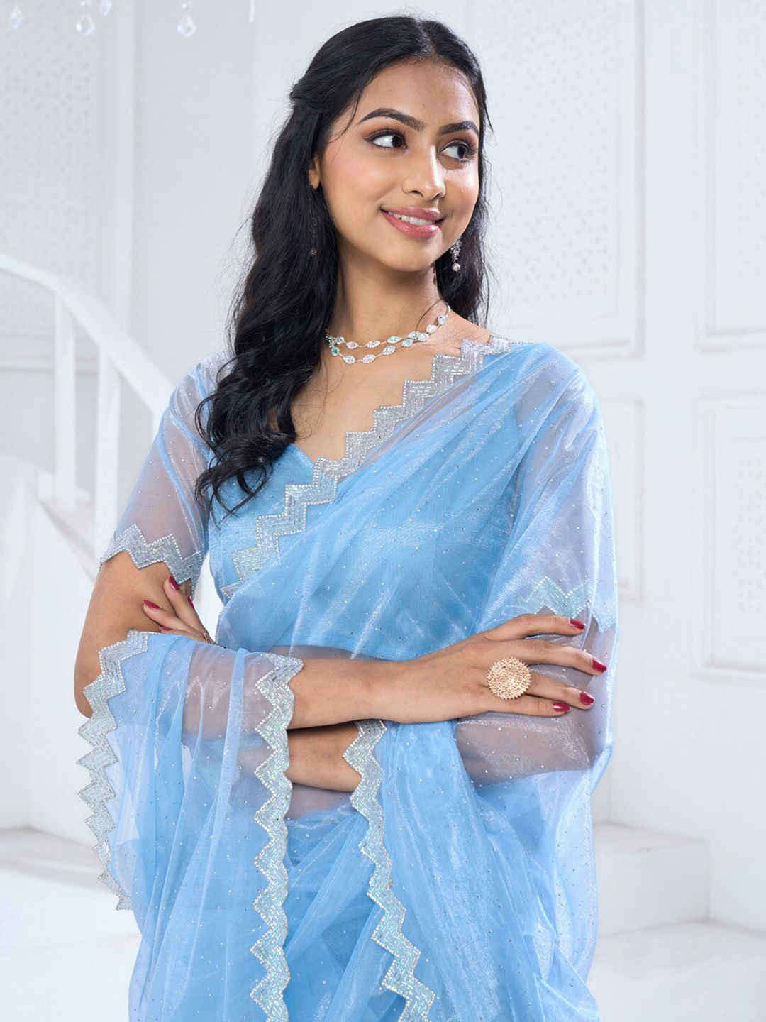 Saree mall Embellished Beads and Stones Organza Saree