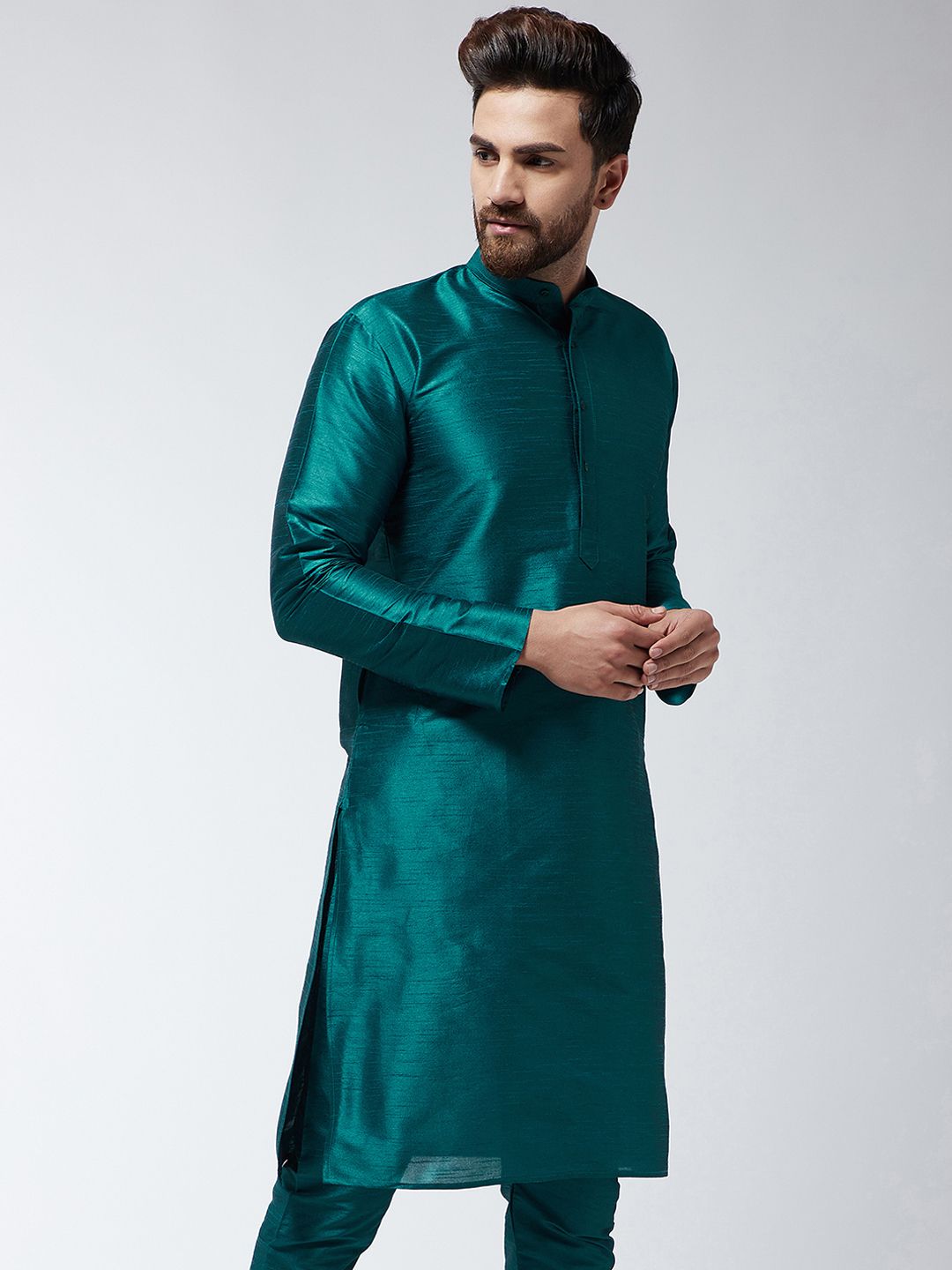 SOJANYA Men Green Solid Straight Kurta