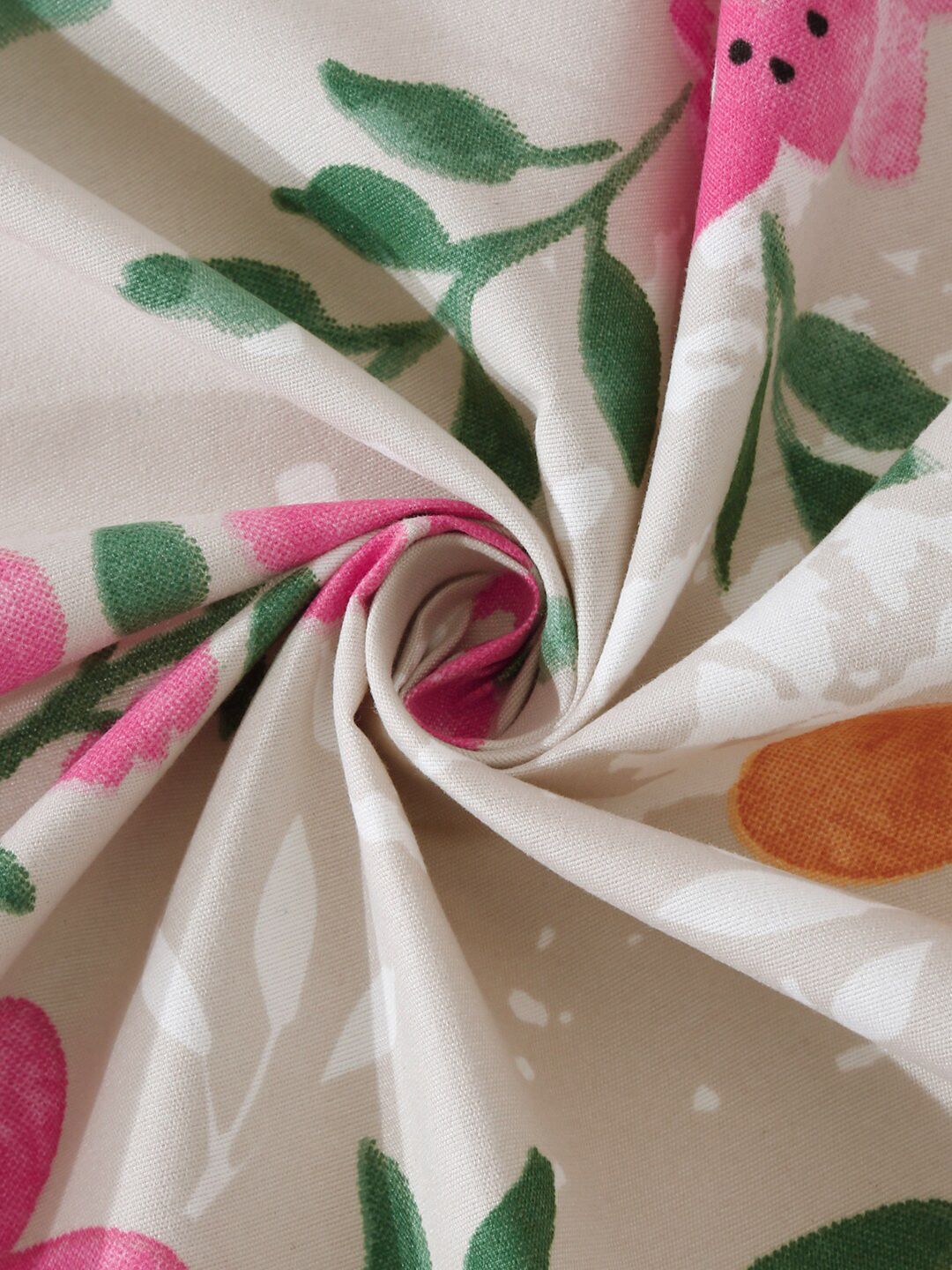 KLOTTHE Brown Floral Polycotton 300 TC Fitted Single Fine Bedsheet with a Pillow Cover-220 x 150 cm