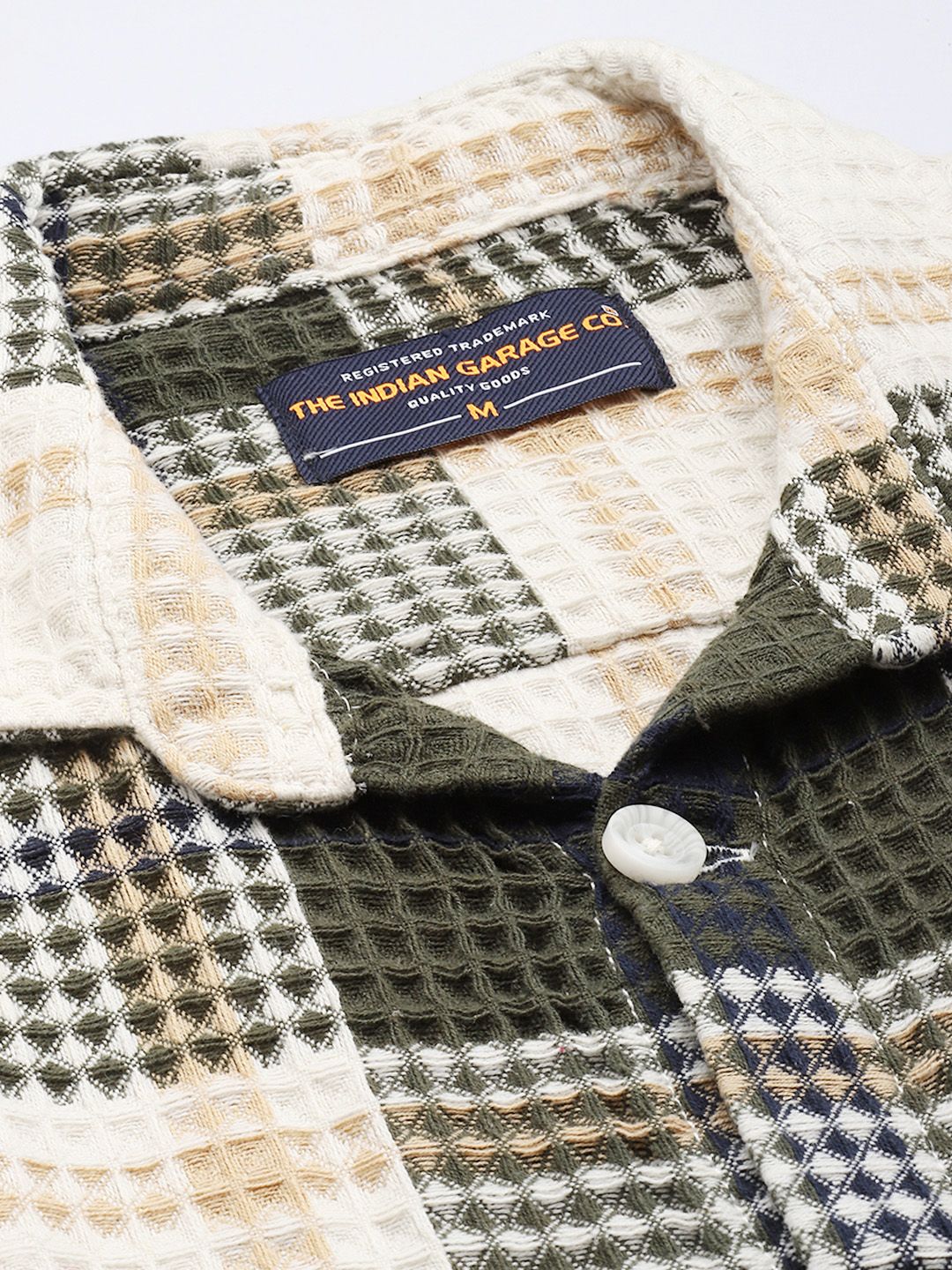 The Indian Garage Co Pure Cotton Checks Waffles Textured Opaque Relaxed Fit Casual Shirt