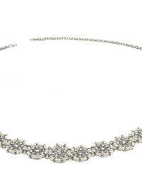 KARATCART Oxidised Sliver-Toned White Kundan-Studded Pearl Beaded Kamarbandh