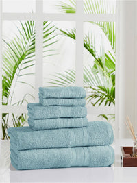 MYTRIDENT Set Of 6 Blue Solid 500 GSM Soft  Plush Pure Cotton Towel Set