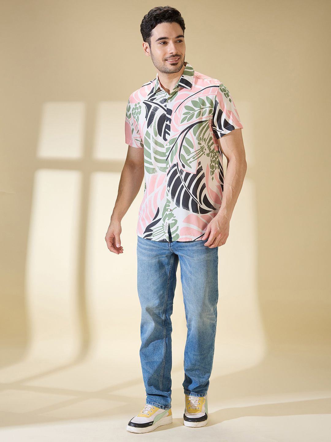 Being Human Men Slim Fit Floral Opaque Striped Casual Shirt