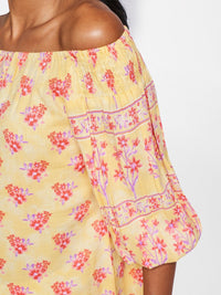 Global Desi Women Yellow & Pink Floral Printed Off-Shoulder Top