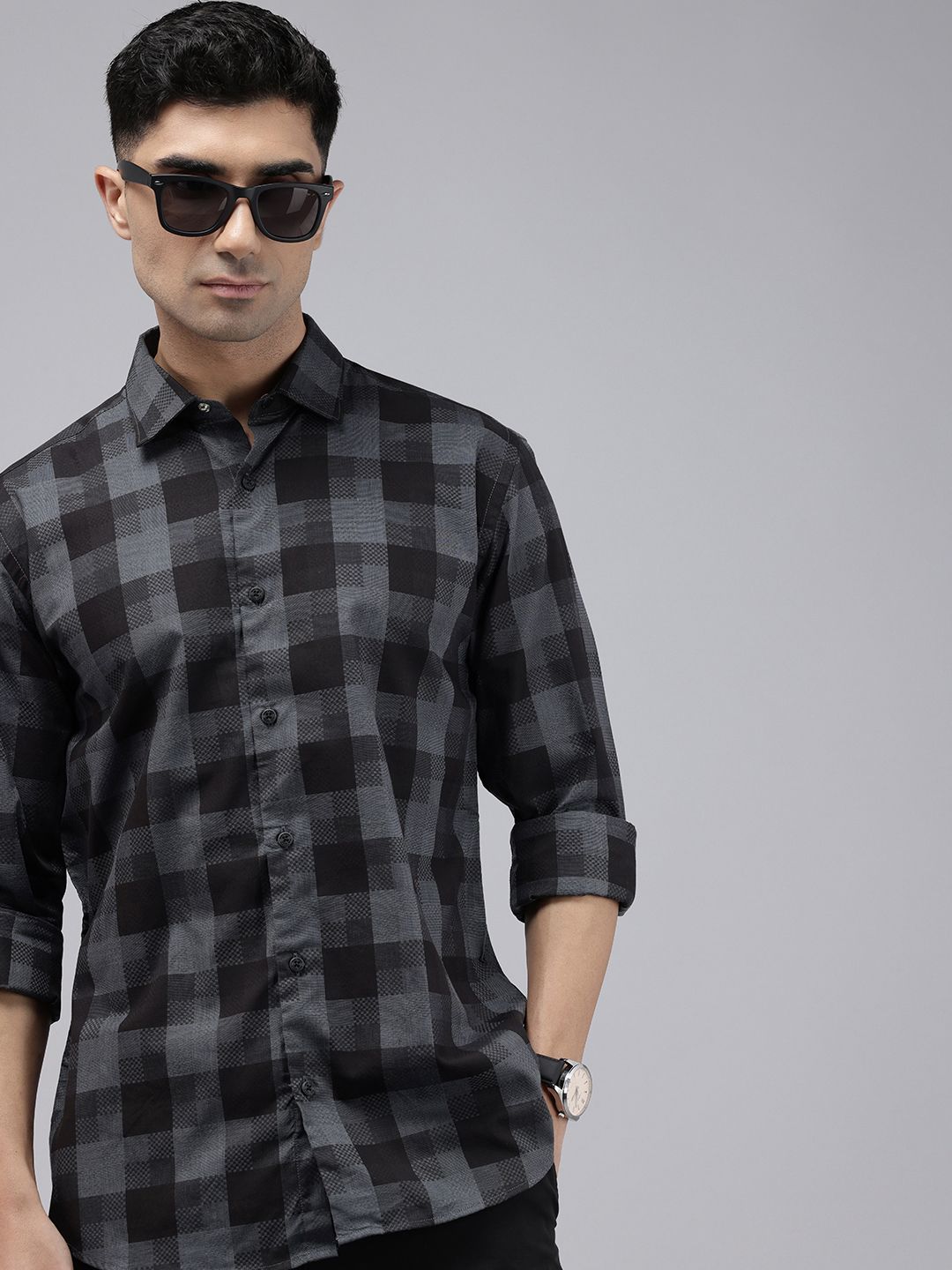 Park Avenue Slim Fit Opaque Checked Pure Cotton Casual Shirt