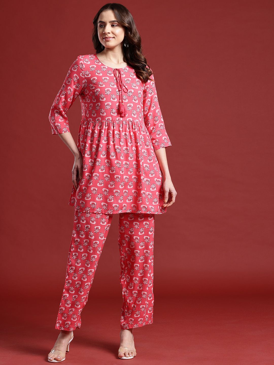 Anouk Ethnic Motifs Printed Pleated Kurta with Trousers