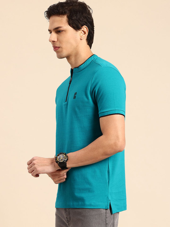 Being Human Mandarin Collar Pure Cotton T-shirt