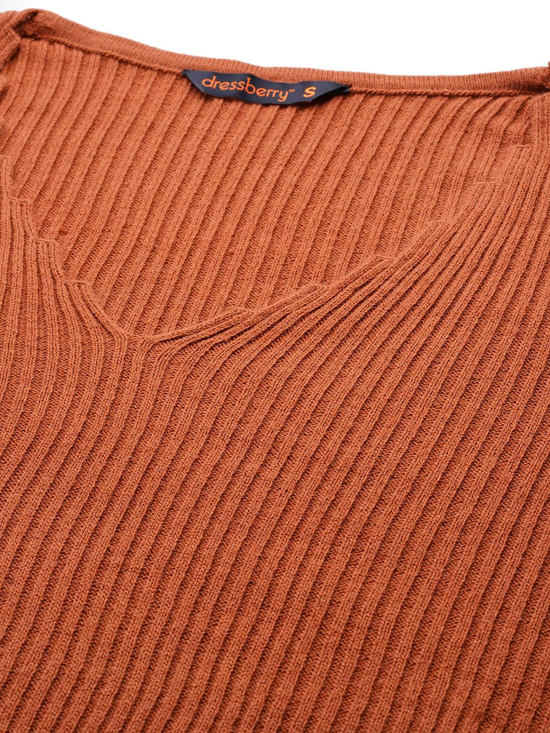 DressBerry Women V-Neck Ribbed Pullover