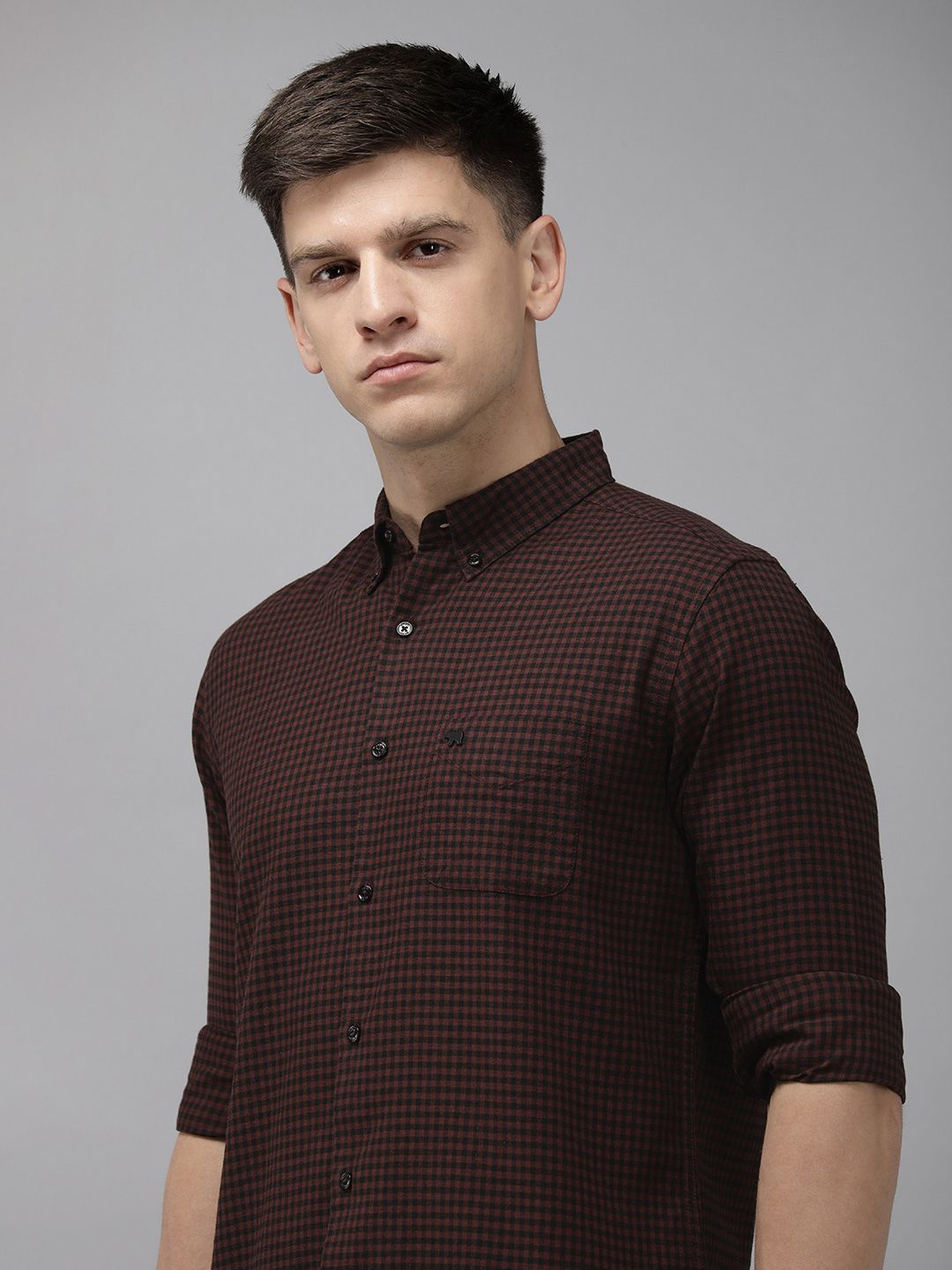 THE BEAR HOUSE Slim Fit Gingham Checks Opaque Casual Shirt