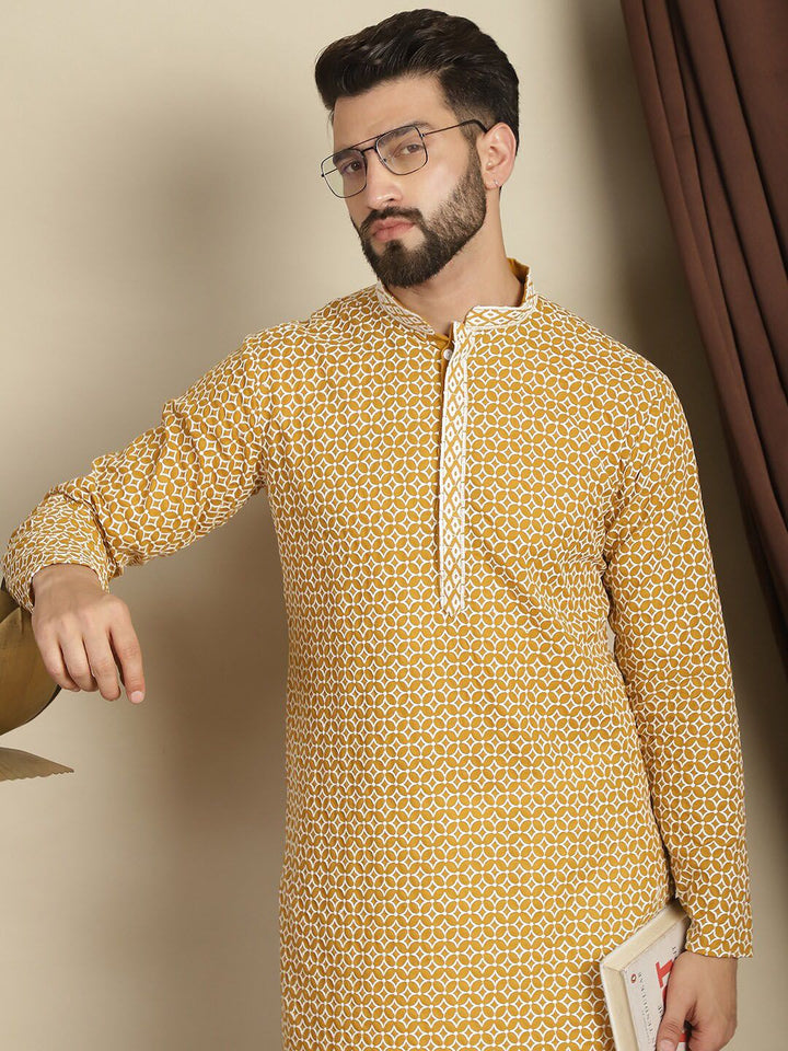Anouk Geometric Printed Cotton Cermin Kerja Pathani Kurta