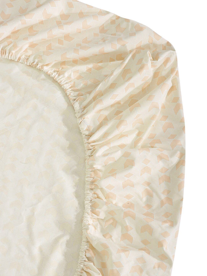 KLOTTHE Orange Geometric Cotton 300 TC Fitted Single Fine Bedsheet with a Pillow Cover-87 x 59 inches