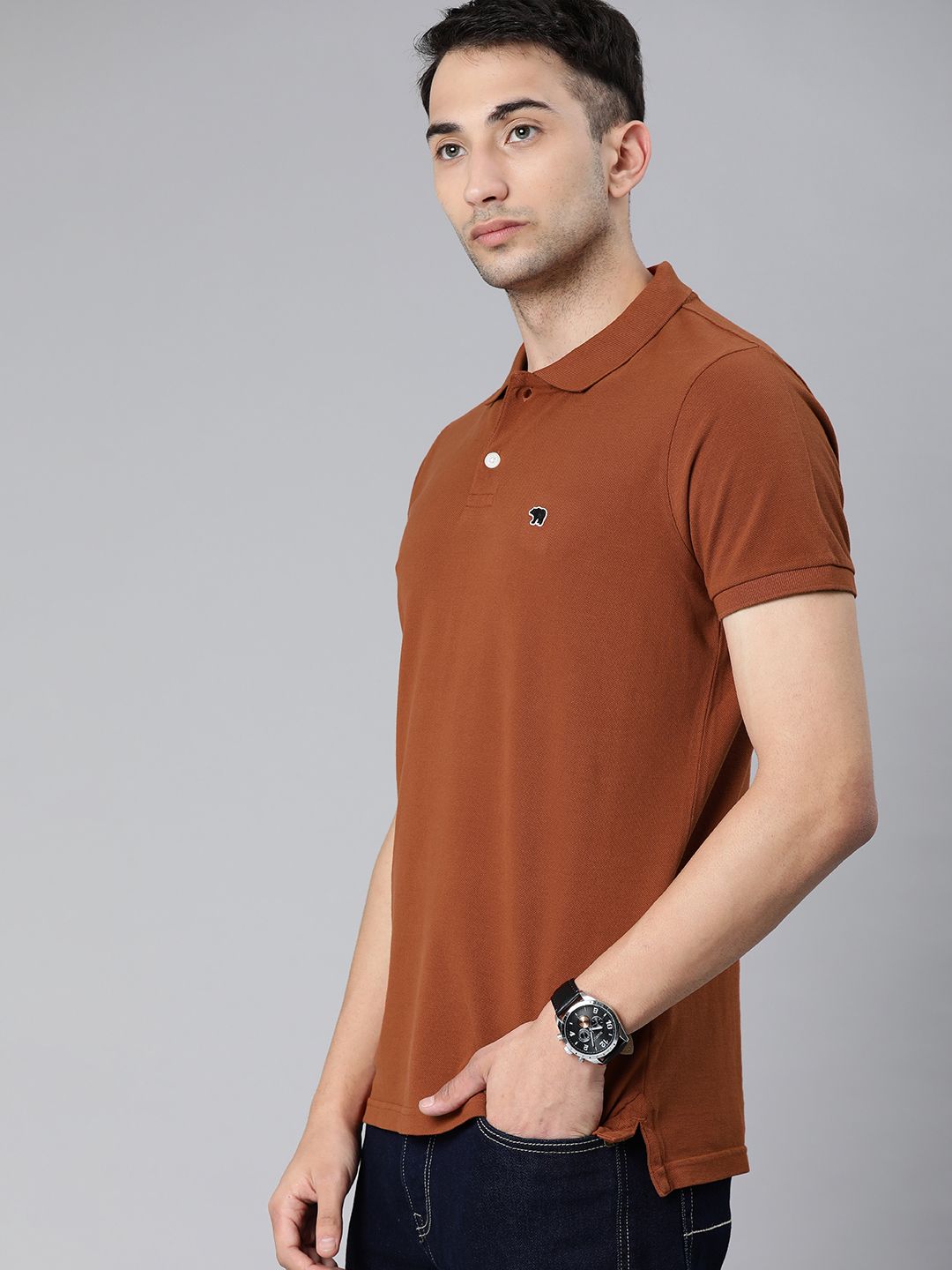 THE BEAR HOUSE Men Rust Brown Solid Polo Collar Pure Cotton T-shirt