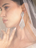 Rubans Rhodium-Plated Brass Crystal Studded Classic Drop Earrings