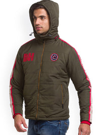 Being Human Men Olive Green Colourblocked Crop Open Front Jacket with Patchwork