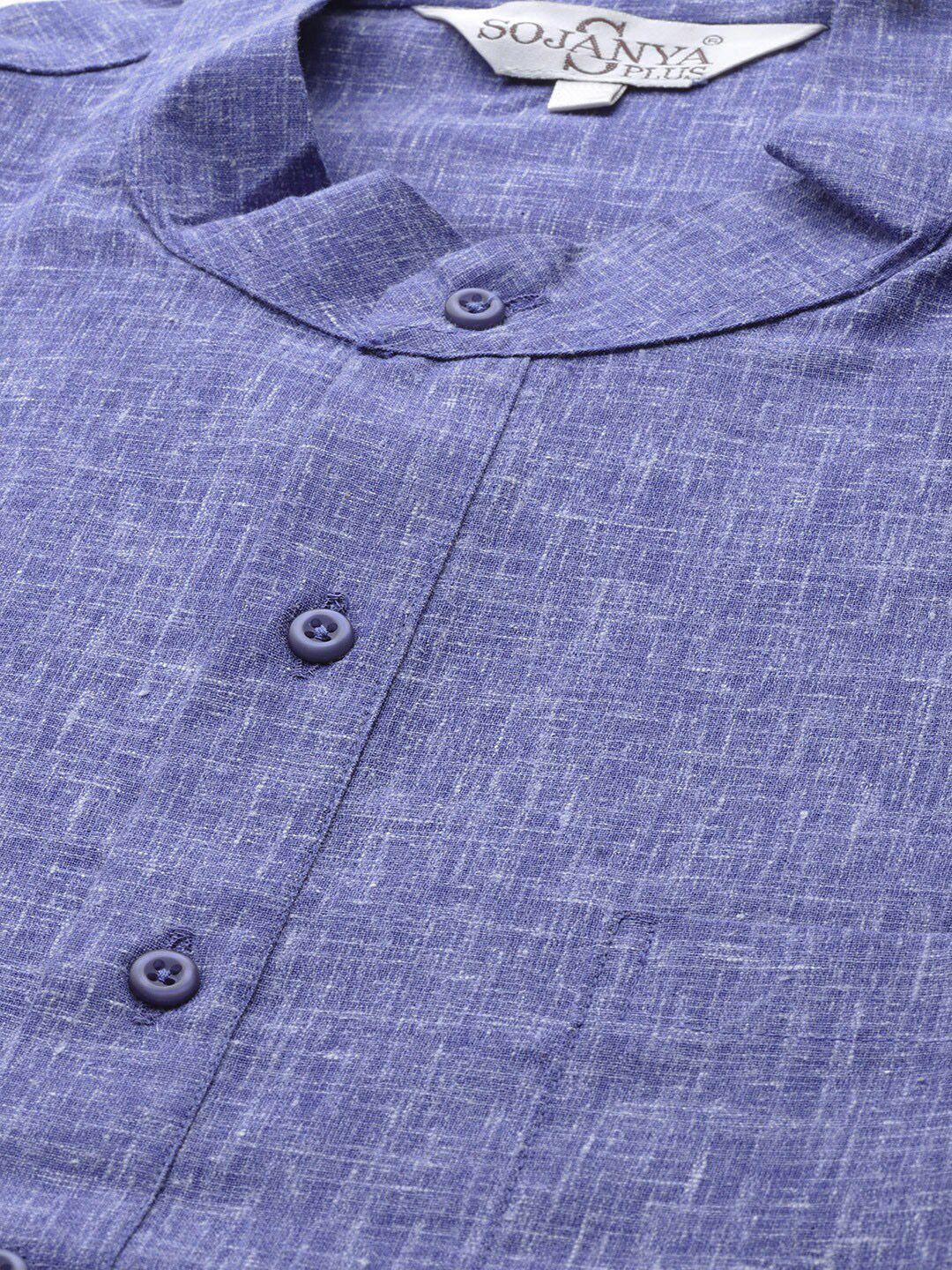 SOJANYA Mandarin Collar Patch Poket Linen Kapas Lurus Kurta