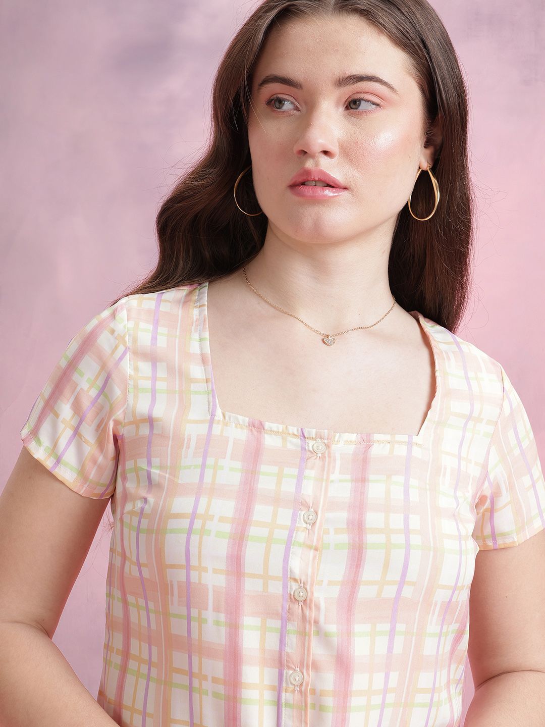 DressBerry Checked Tie-Up Neck Shirt Dress