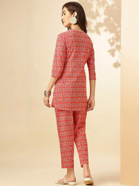 KALINI Ethnic Motifs Printed V-Neck Three-Quarter Sleeves Printed Tunic & Trousers