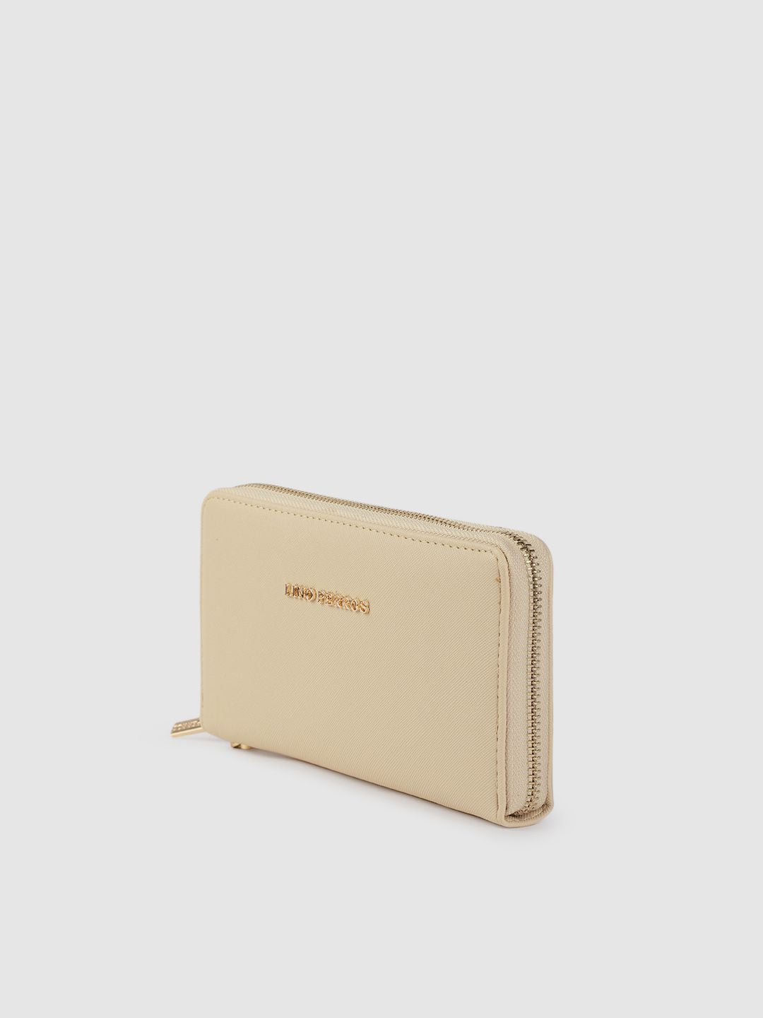 Lino Perros Women Beige Saffiano Textured Zip Around Wallet