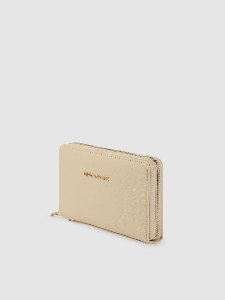 Lino Perros Women Beige Saffiano Textured Zip Around Wallet