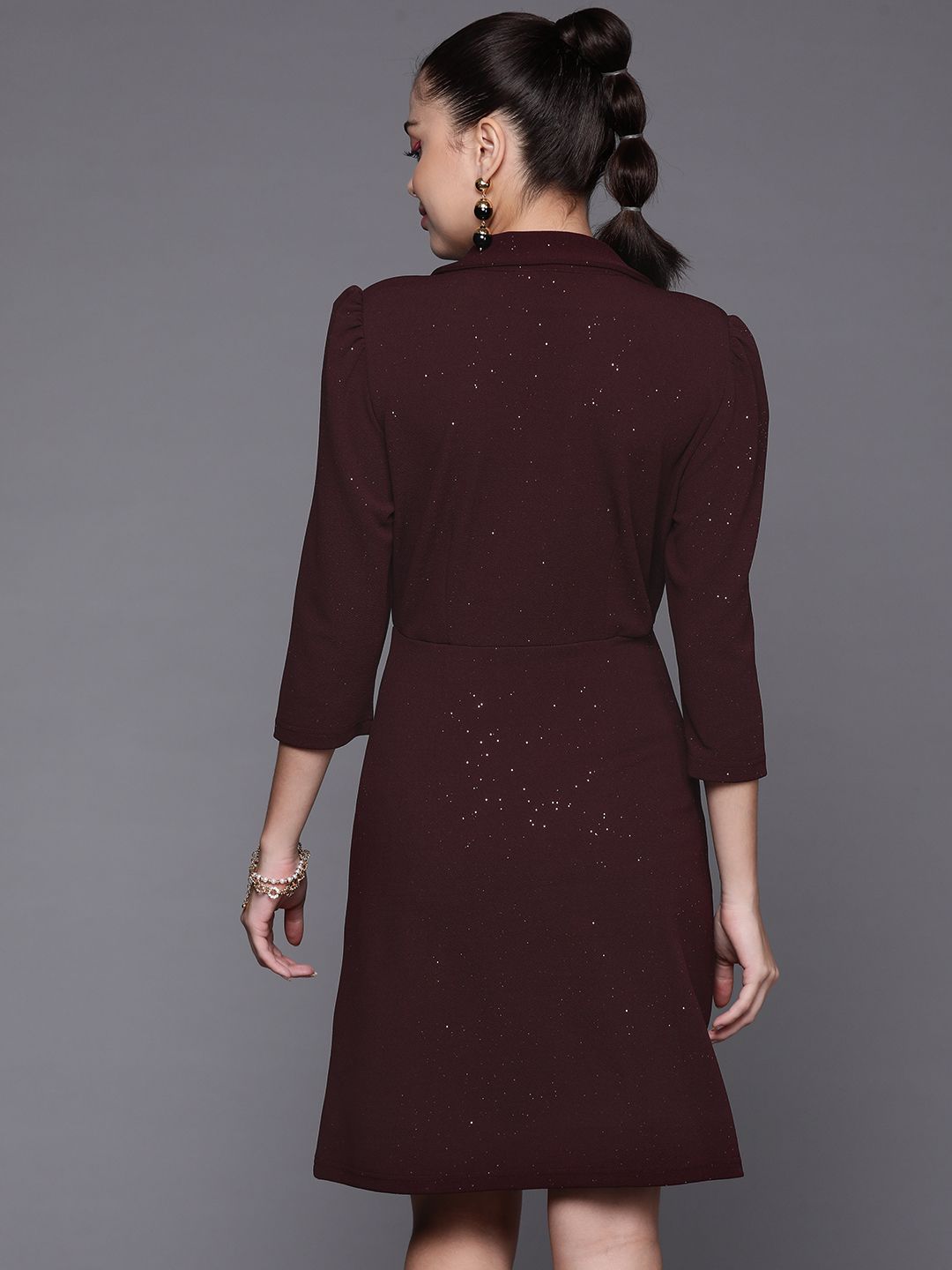 SASSAFRAS Women Burgundy Solid Shirt Dress