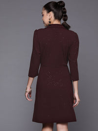SASSAFRAS Women Burgundy Solid Shirt Dress