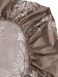 KLOTTHE Brown & White Floral Printed 300 TC Fitted Double King Bedsheet & 4 Pillow Cover