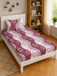 Moda Rapido X KLOTTHE Pink & White Geometric 300 TC Single Bedsheet with 1 Pillow Covers
