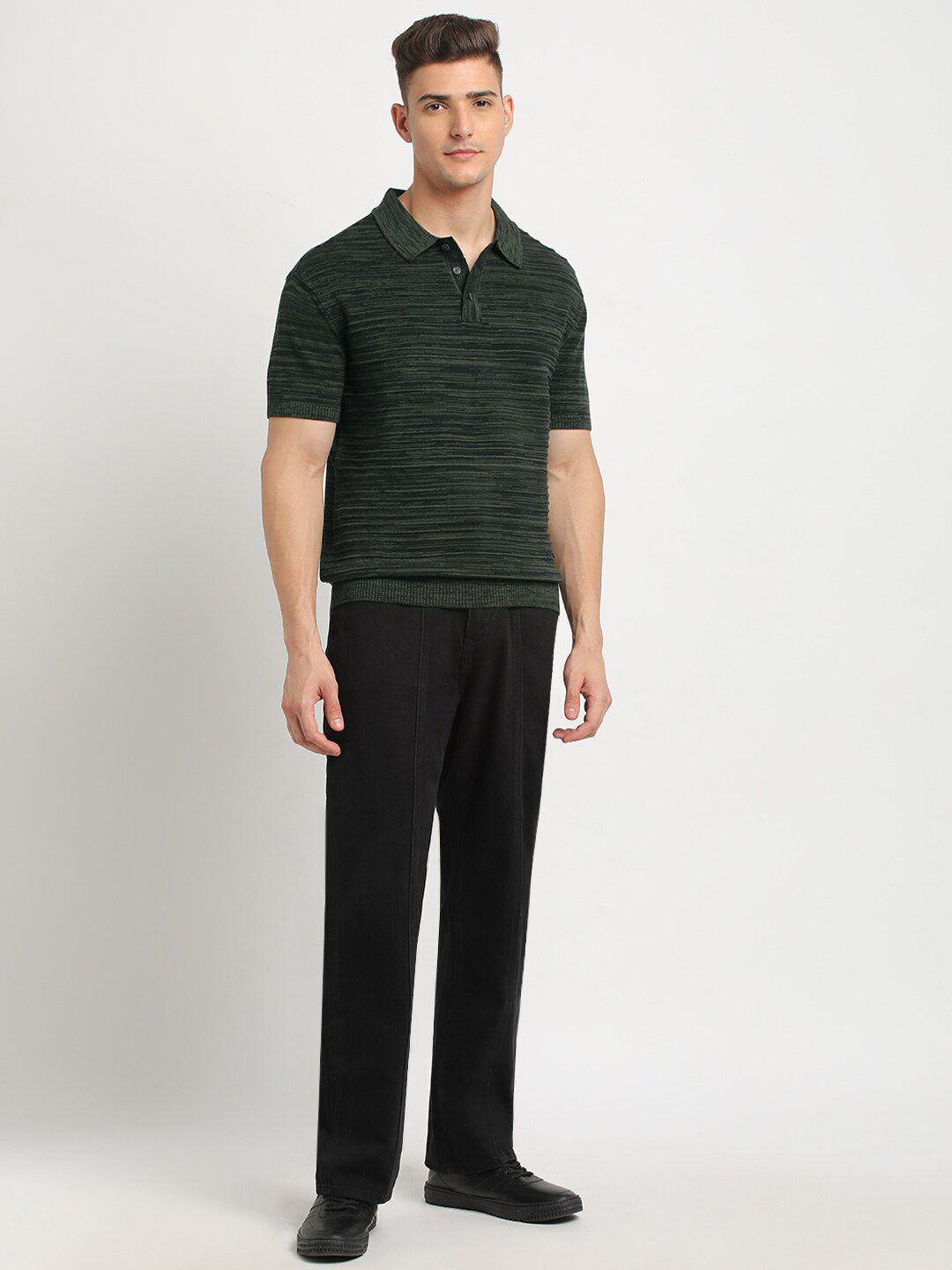 THE BEAR HOUSE Striped Polo Collar Short Sleeves Cotton T-shirt
