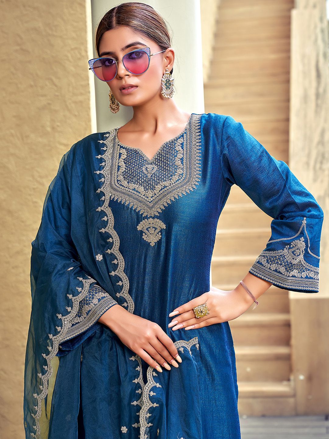 Indo Era Ethnic Motifs Yoke Design Thread Work Straight Kurta & Trouser With Dupatta