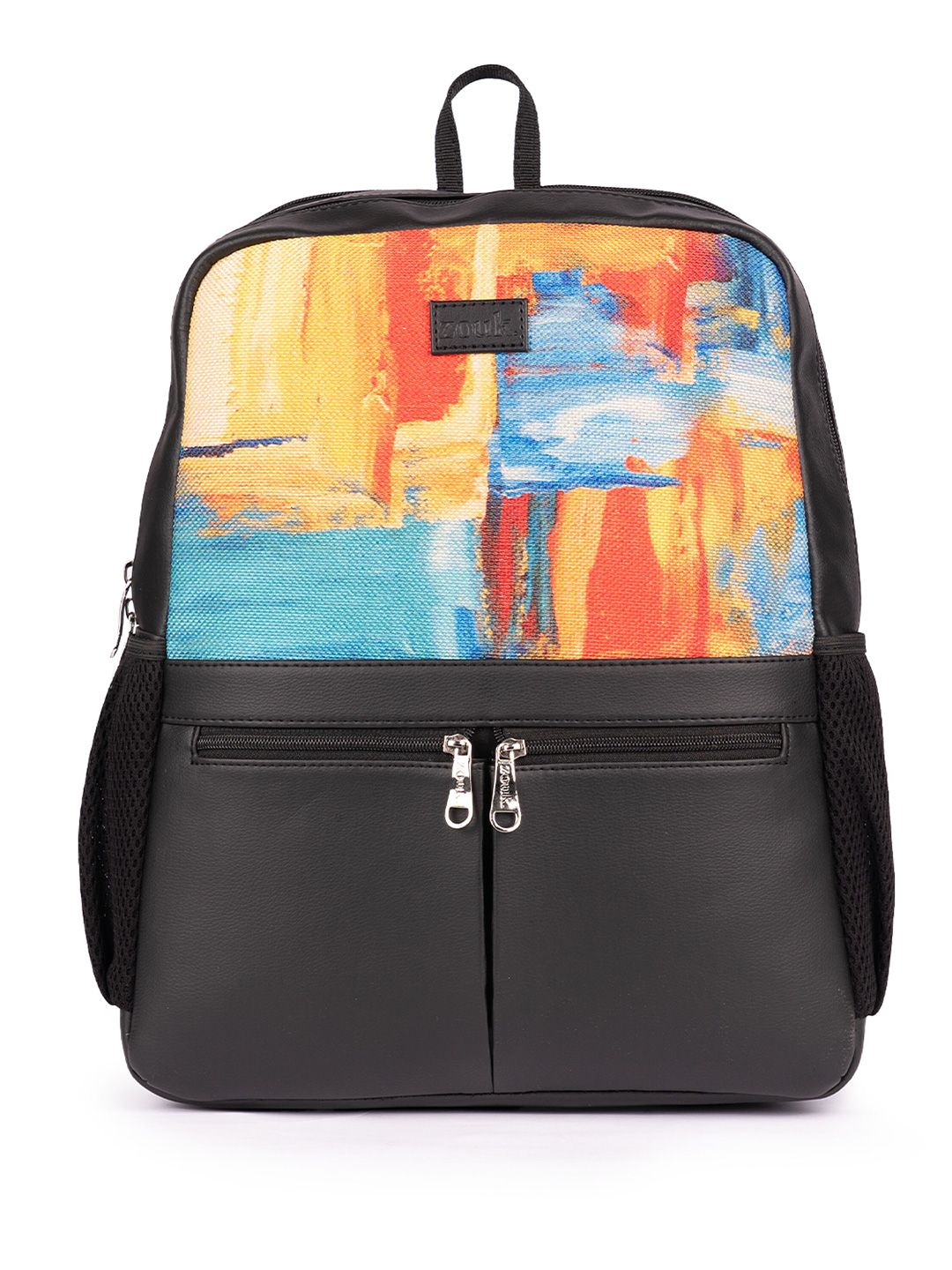 ZOUK Women Abstract Printed Vegan Leather Backpack With Compression Straps-Up to 16 inch