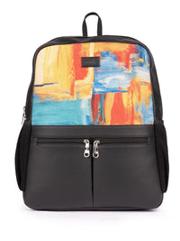 ZOUK Women Abstract Printed Vegan Leather Backpack With Compression Straps-Up to 16 inch