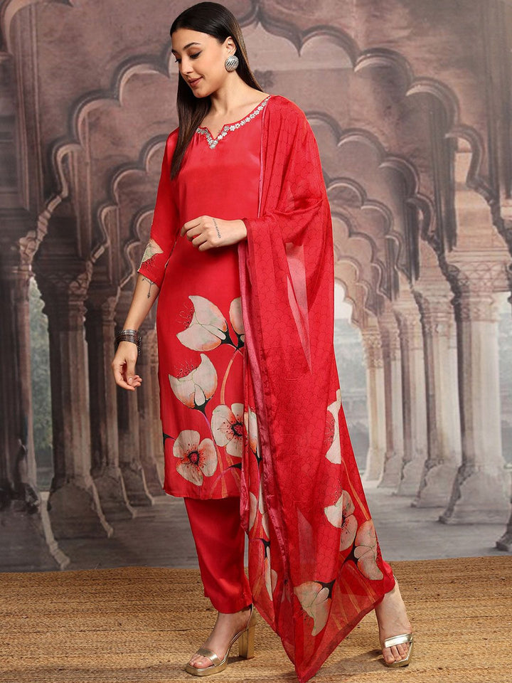 Vishudh Women Floral Printed Regular Pure Cotton Kurta with Trousers & Dupatta