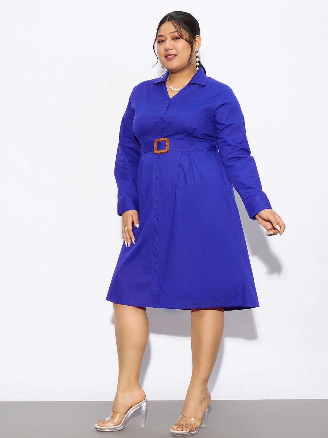 SASSAFRAS Curve Plus Size Long Sleeves Cotton Shirt Dress