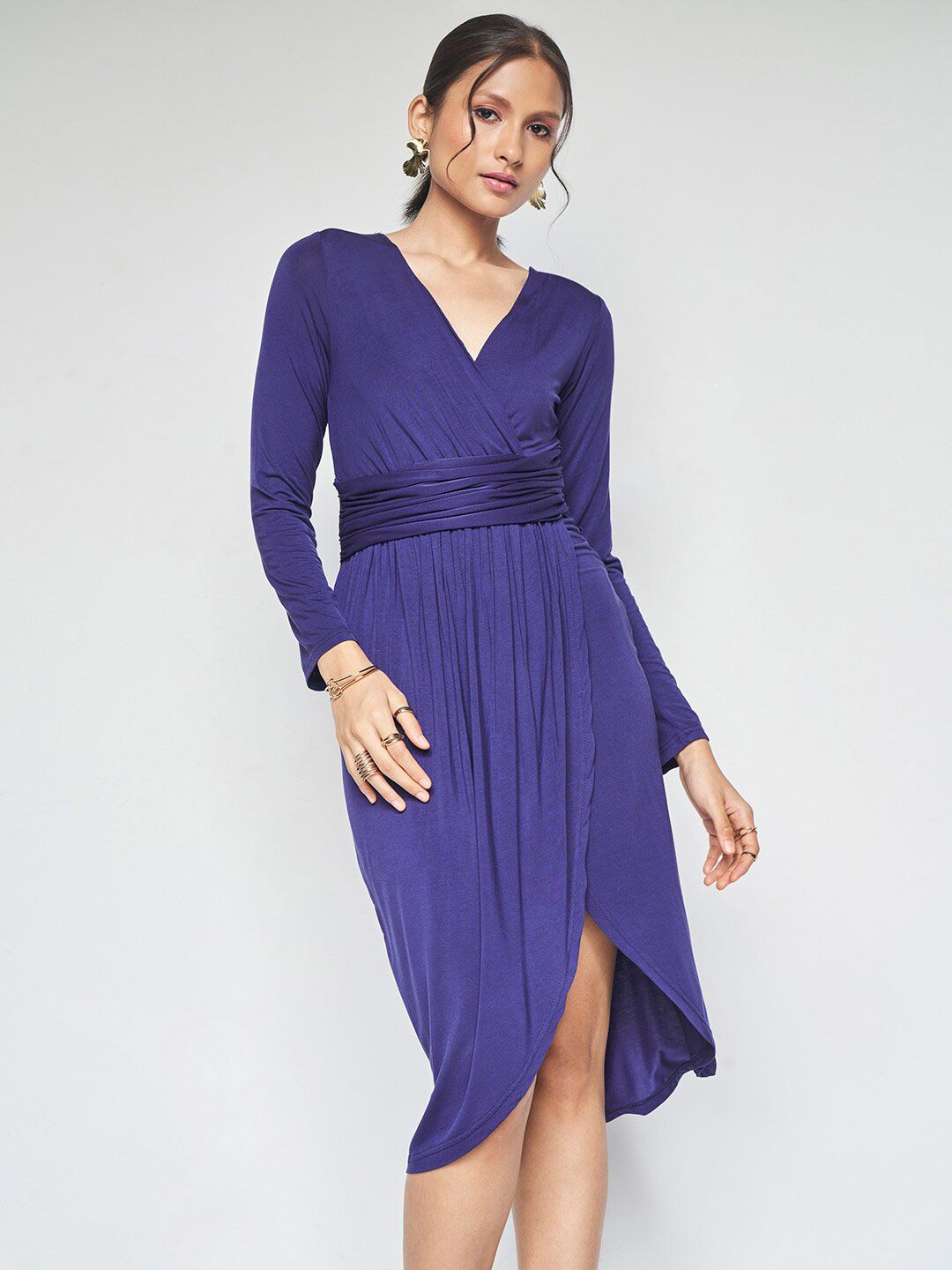 AND V-Neck Tulip Midi Sheath Dress