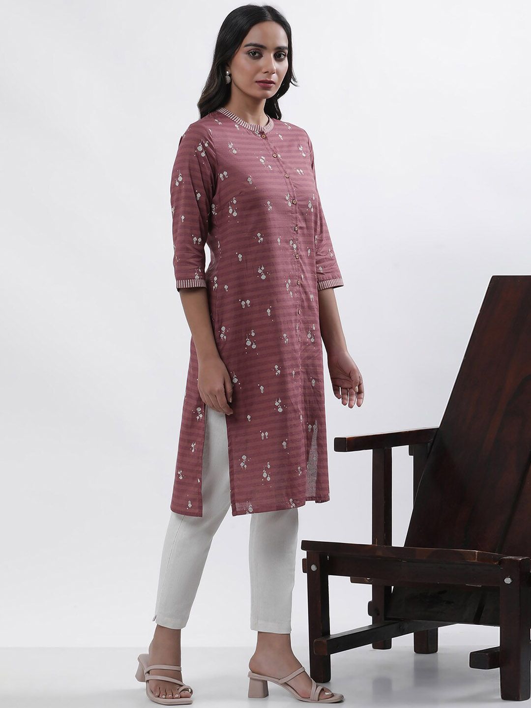 W Floral Printed Regular Pure Cotton Kurta with Trouser
