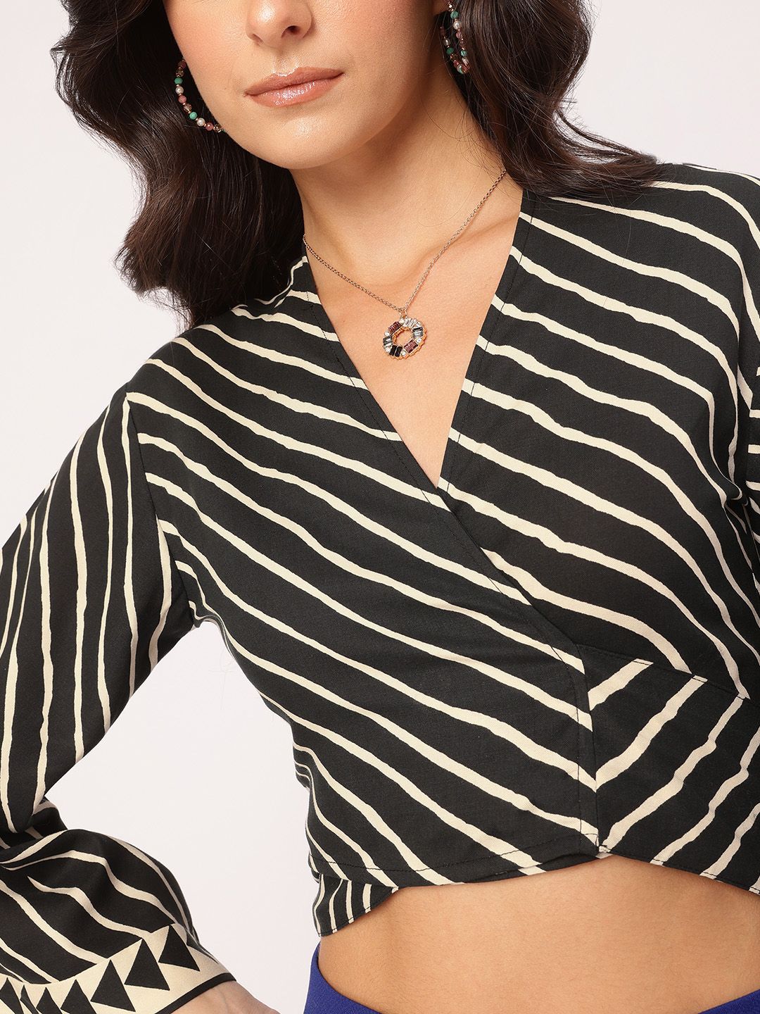 DressBerry Fashionable Flows Striped Wrap Top