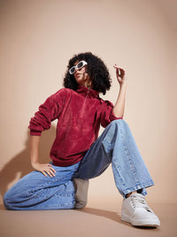 SASSAFRAS BASICS High Collar Long Sleeves Oversized Fleece Pullover Sweatshirt