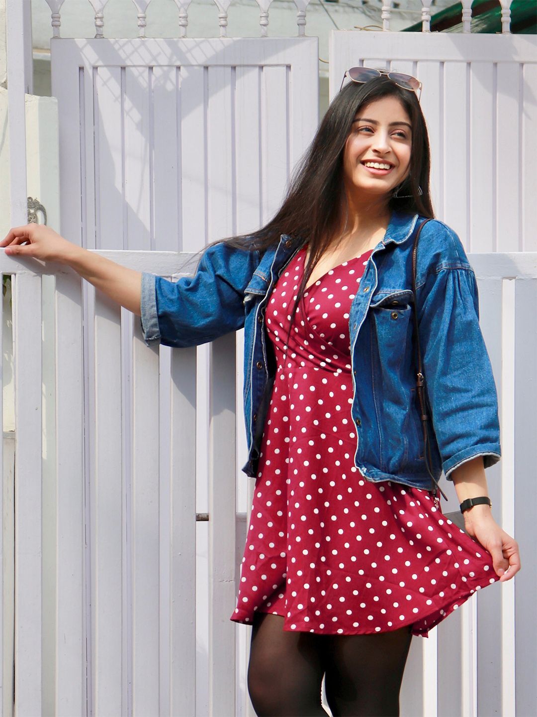 Berrylush Red Polka Dots Printed Fit and Flare Dress
