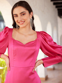 STREET 9 Square Neck Satin Cuffed Sleeves Tulip Sheath Dress