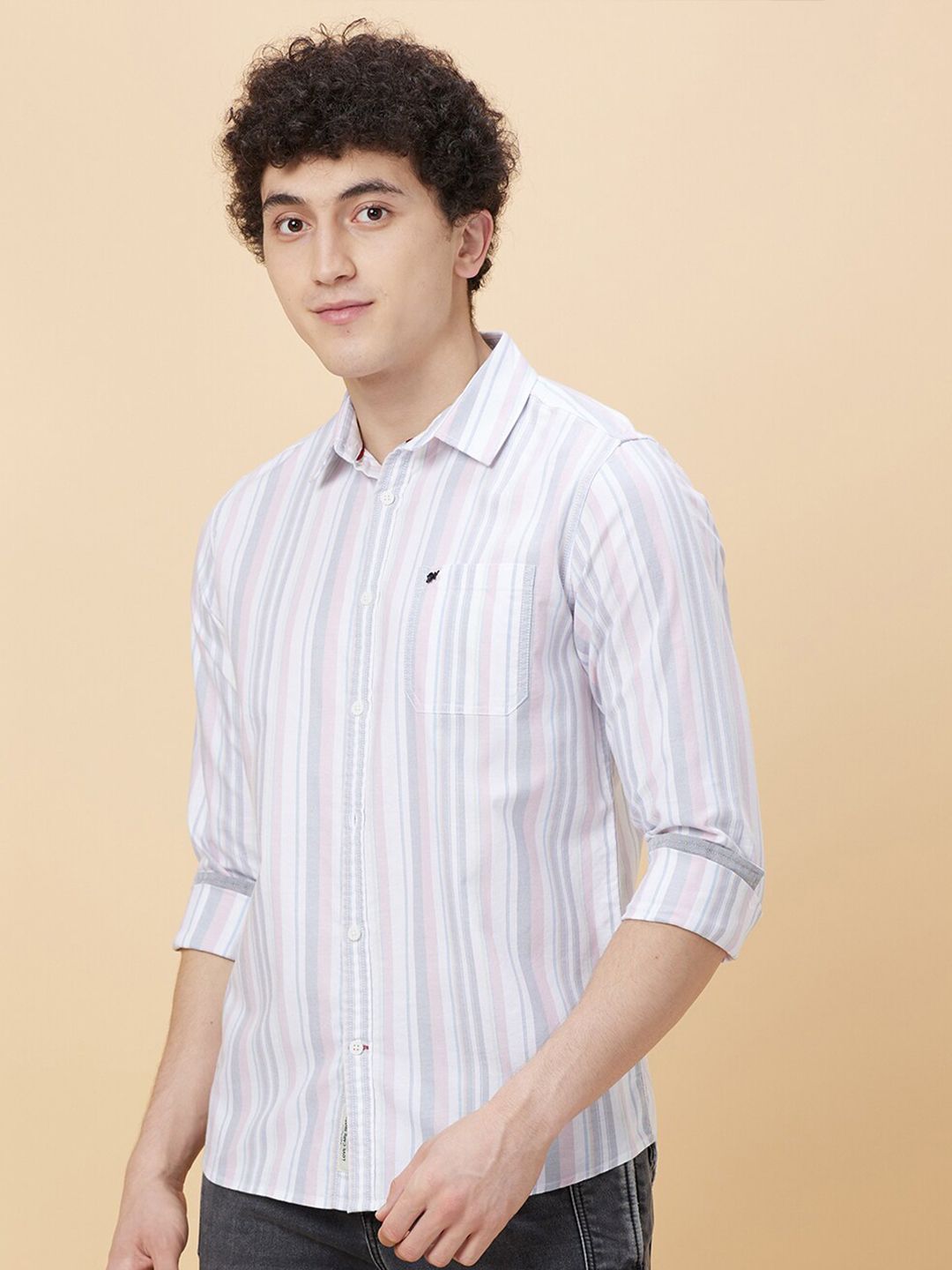 Being Human Striped Cotton Spread Collar Slim Fit Casual Shirt