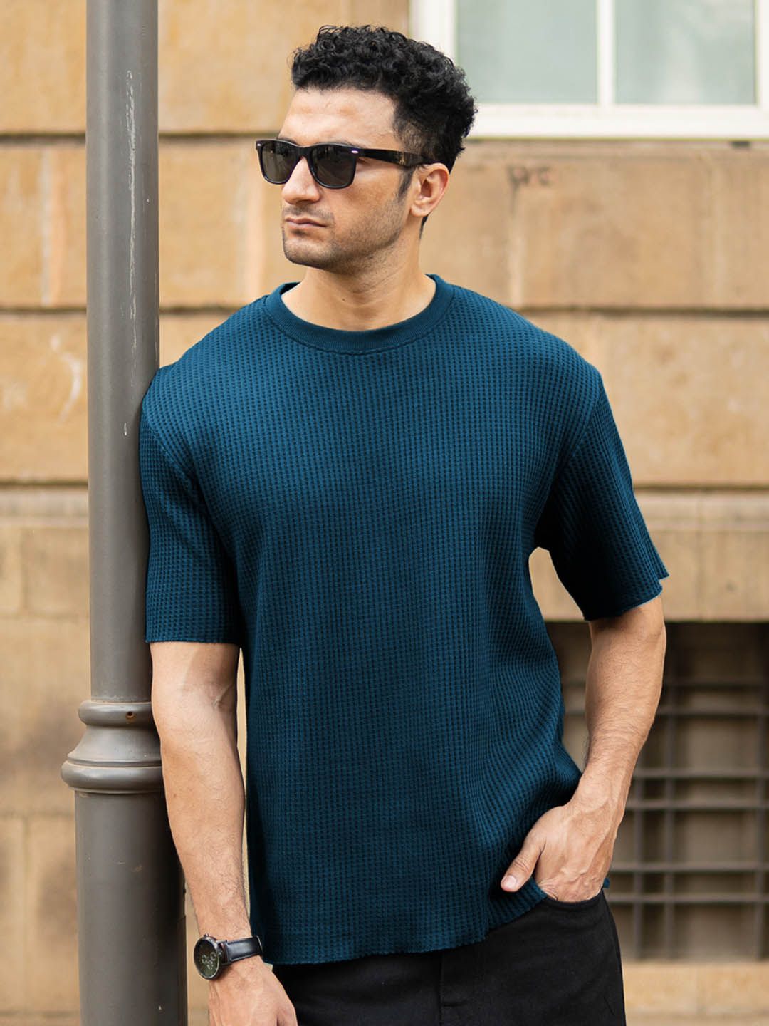 Powerlook Men Solid Round Neck Oversized T-shirt