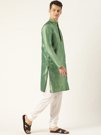 SOJANYA Men Green & Golden Woven Design Kurta Lurus