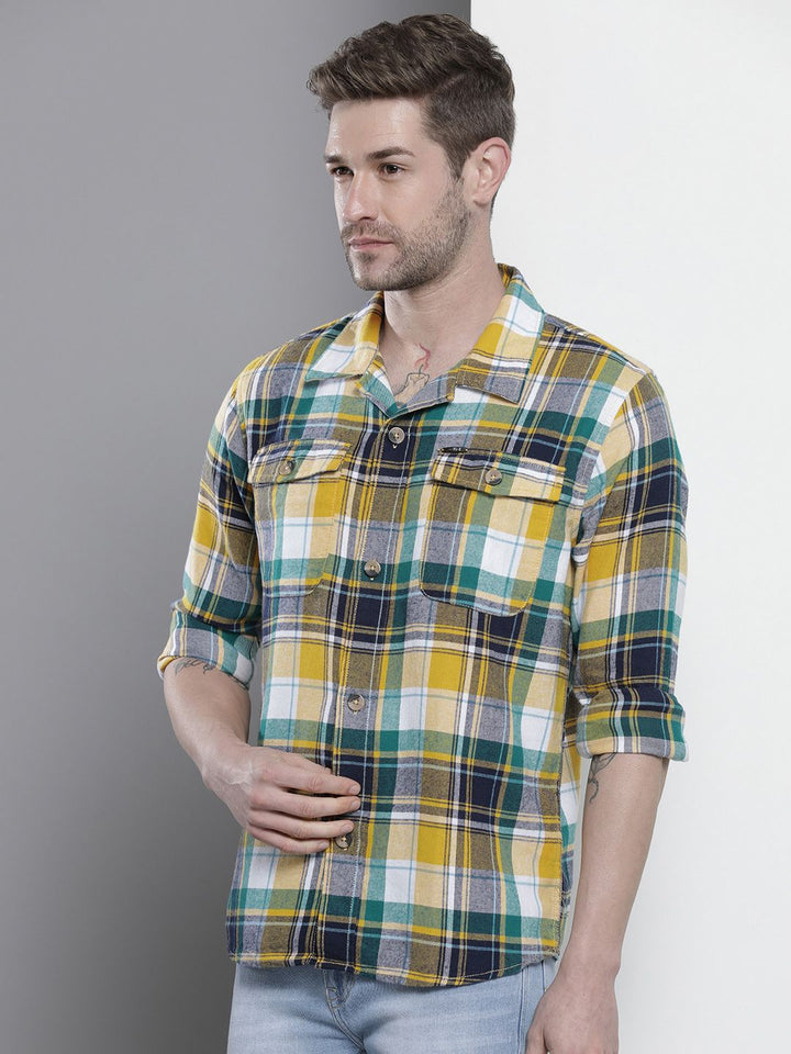 The Indian Garage Co Men Regular Fit Checked Double Flap Pocket Flannel Shirt