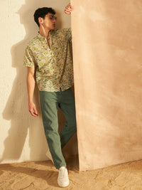 DENNISON Smart Floral Printed Spread Collar Cotton Oversized Lightweight Shirt