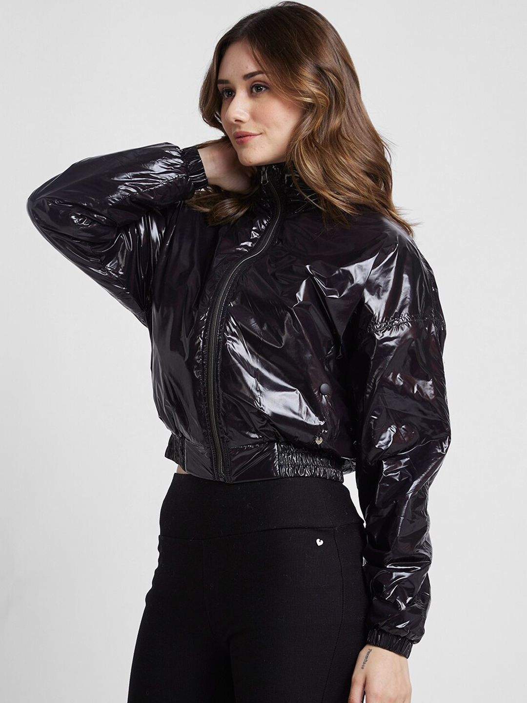 SPYKAR Mock Collar Reversible Bomber Jacket With Faux Fur Trim