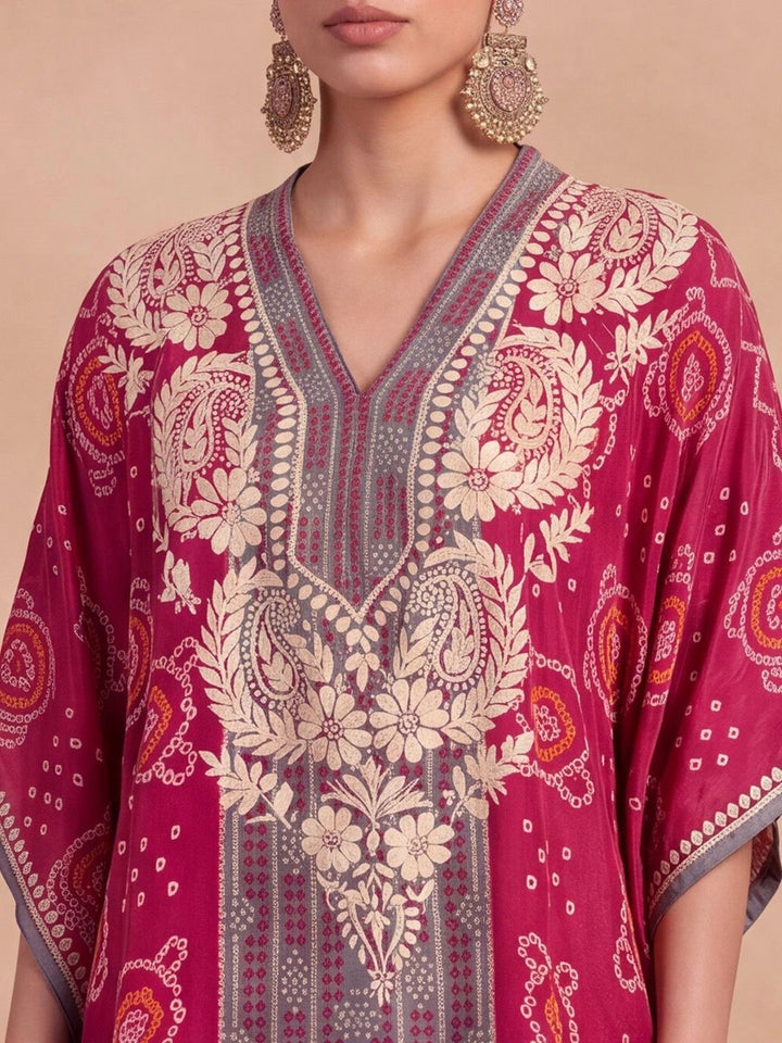 Rumah Wanita Chikankari Kerja Benang Sulam Crepe Kaftan Kurta