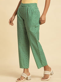 W Women Green Geometric Printed Pure Cotton Trouser